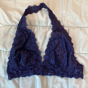 Free People Halter Lace Bralette Navy